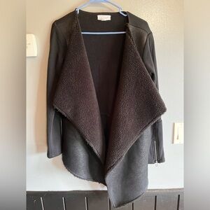 Velvet by Graham & Spencer Black Faux Shearling Drape Jacket